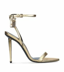 TOM FORD Leather Padlock Sandals 105 GOLD Heeled Sandals